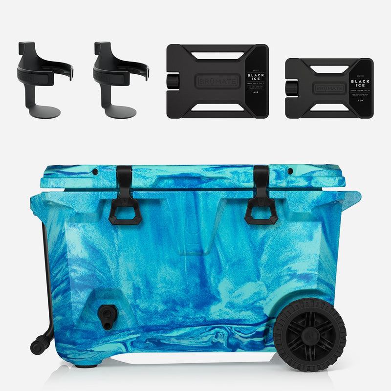 Br Tank 55-Quart Double Drink Holder Cooler Bundle | Ocean Swirl - Table Party Set